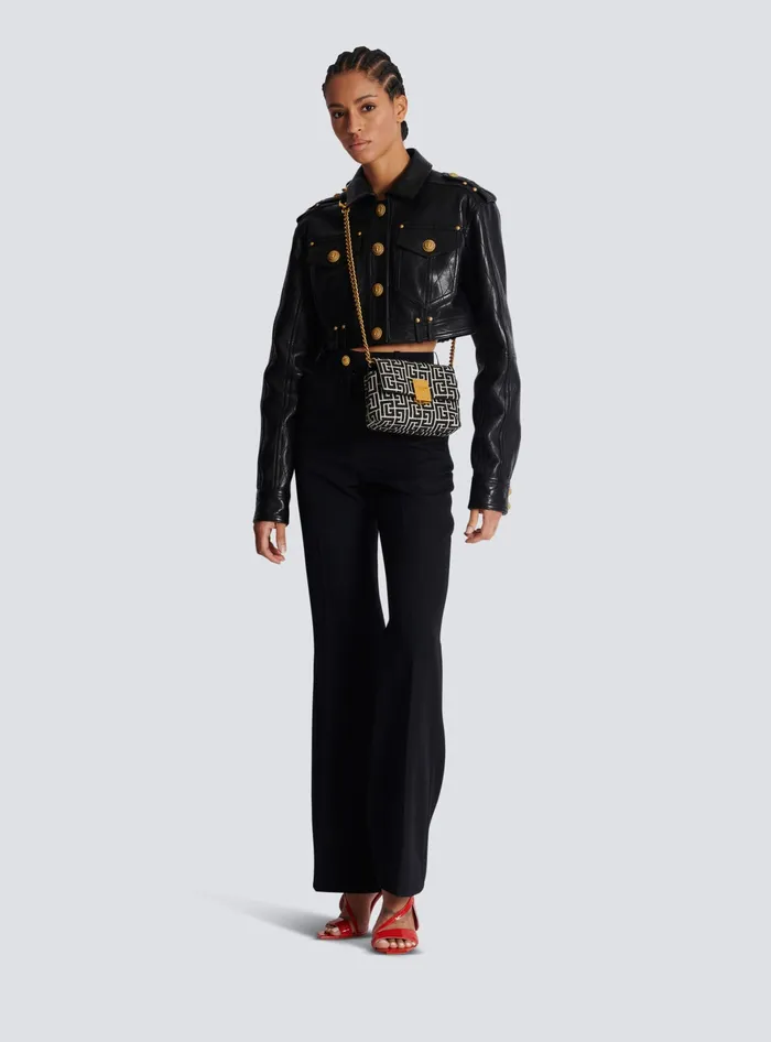 Balmain Crossbody Bags Women 1945 Soft Mini Bag With Jacquard Monogram Black