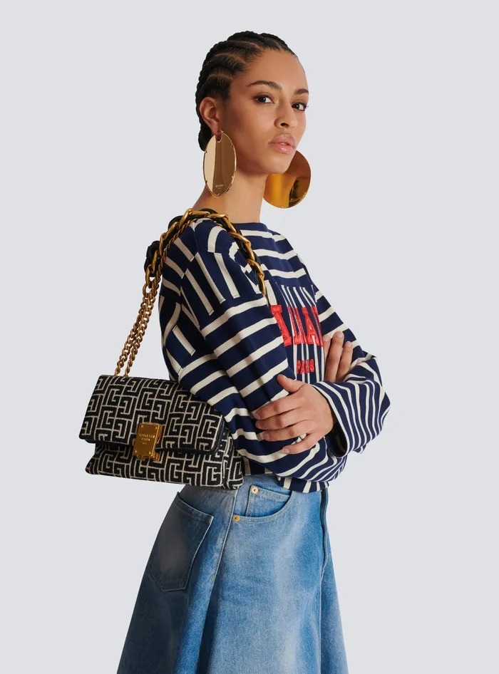 Balmain Crossbody Bags Women 1945 Soft Small Bag With Jacquard Monogram Black