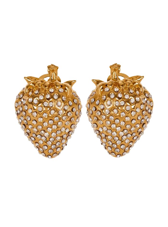 Balmain Fashion Jewelry Women Strawberry Brass And Rhinestone Earrings Gold