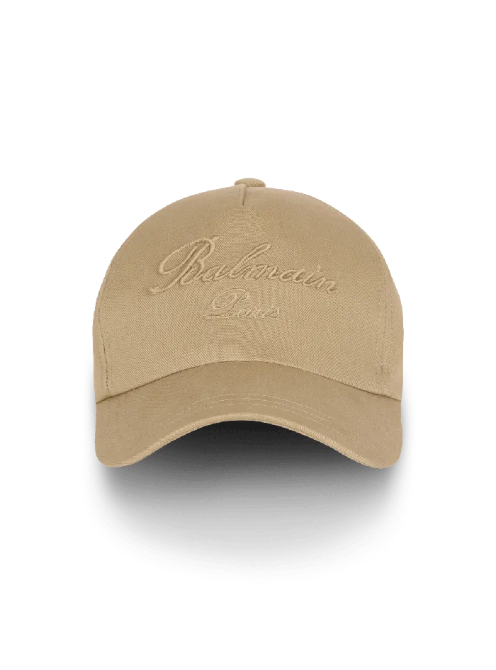 Balmain Hats And Caps Men Cotton Cap With Signature Embroidery Beige