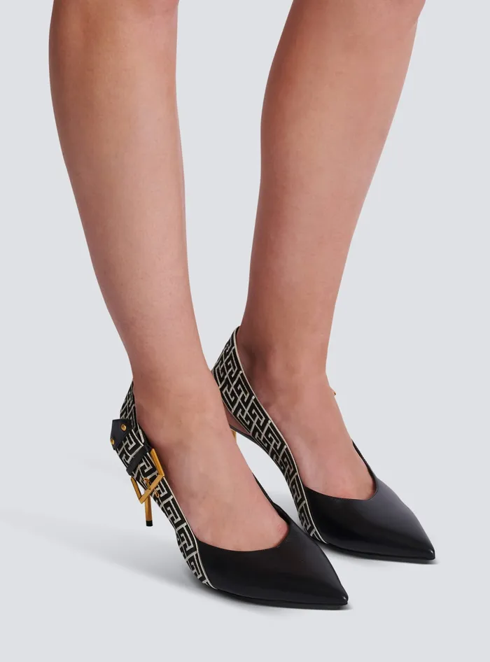 Balmain High Heels and Pumps Women Ruby Slingbacks In Calfskin And Monogrammed Black