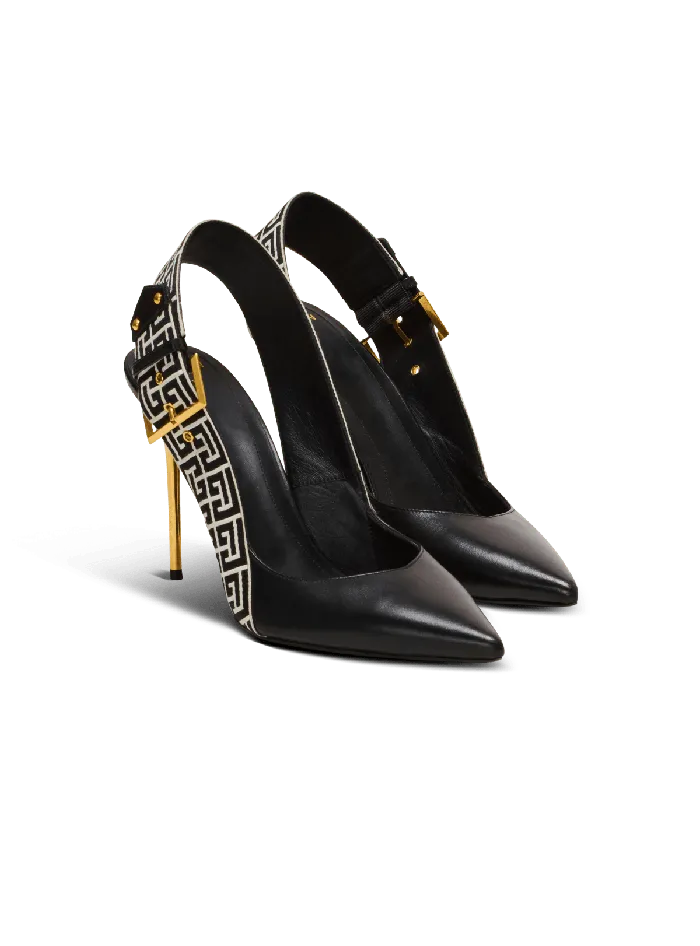 Balmain High Heels and Pumps Women Ruby Slingbacks In Calfskin And Monogrammed Black