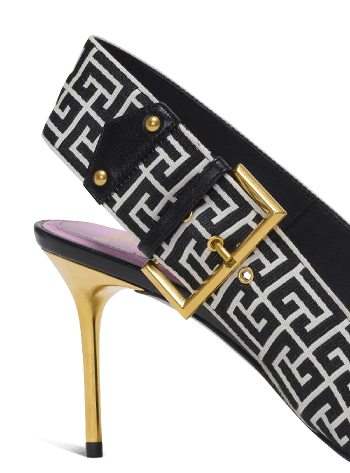 Balmain High Heels and Pumps Women Ruby Slingbacks In Calfskin And Monogrammed Black