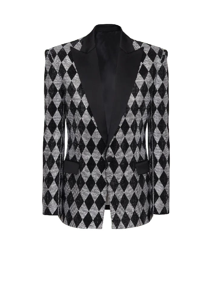 Balmain Jackets And Blazers Men Diamond Rhinestone 1button Jacket Black
