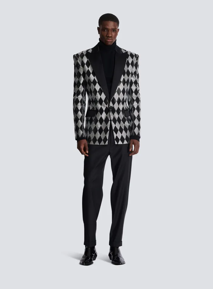 Balmain Jackets And Blazers Men Diamond Rhinestone 1button Jacket Black