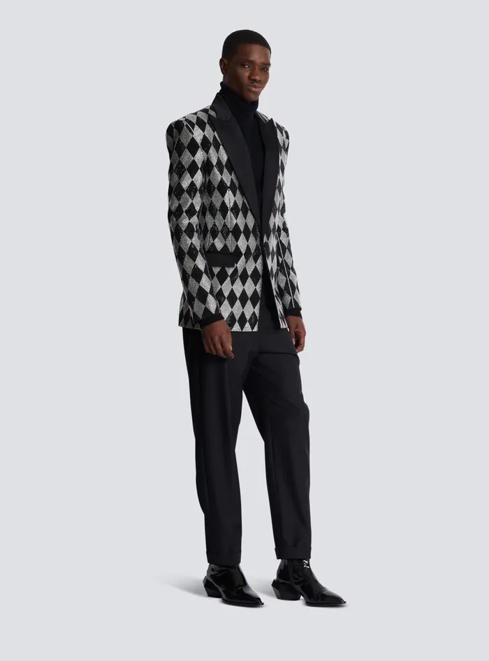 Balmain Jackets And Blazers Men Diamond Rhinestone 1button Jacket Black