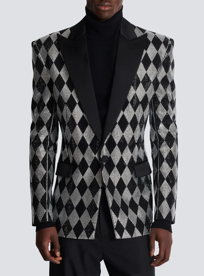 Balmain Jackets And Blazers Men Diamond Rhinestone 1button Jacket Black