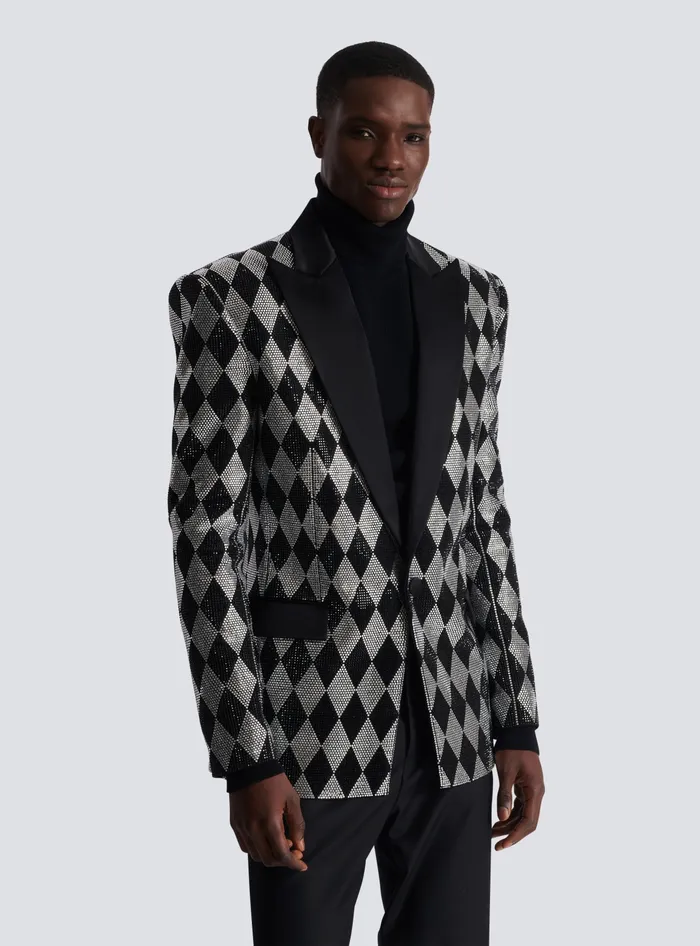 Balmain Jackets And Blazers Men Diamond Rhinestone 1button Jacket Black