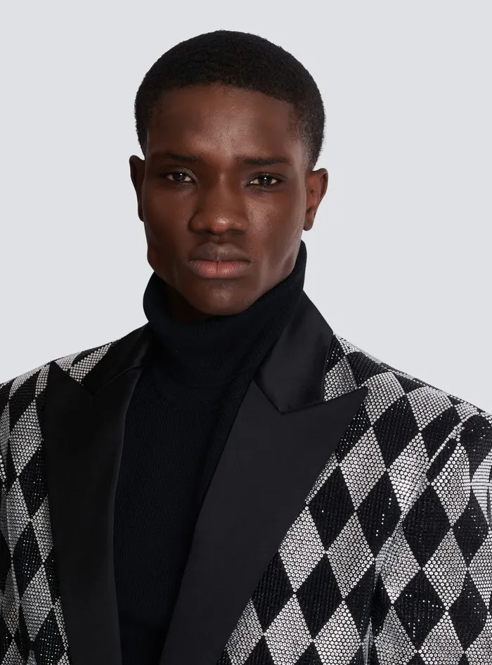 Balmain Jackets And Blazers Men Diamond Rhinestone 1button Jacket Black