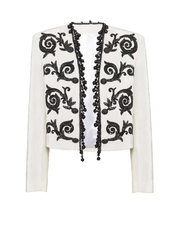 Balmain Jackets And Blazers Men Embroidered Velvet Spencer Jacket White