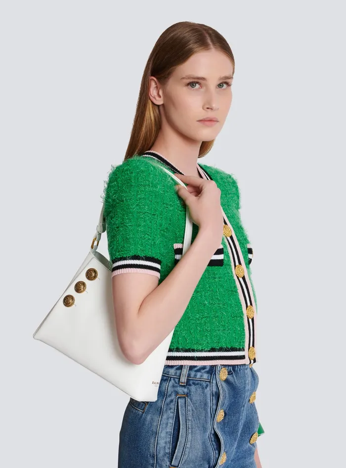 Balmain Shoulder Bags Women Emblegraveme Shoulder Bag In Grained Calfskin White
