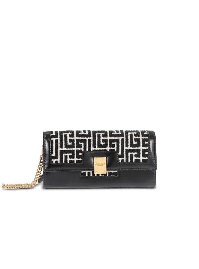 Balmain Small Leather Goods Women Bicolor Jacquard 1945 Wallet With Chain Black