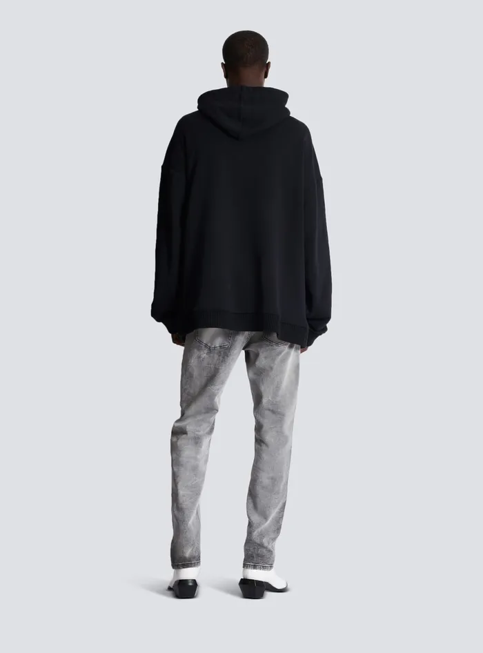 Balmain Sweatshirts Men Hoodie With Embroidered Badges Black