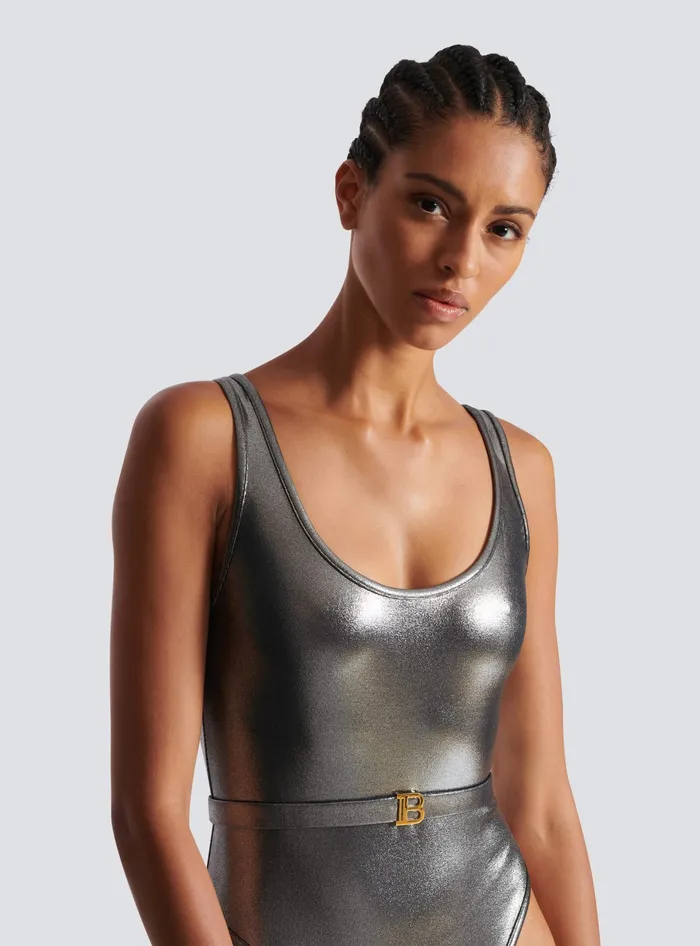 Balmain Swimwear Women B Metallic Swimsuit Silver
