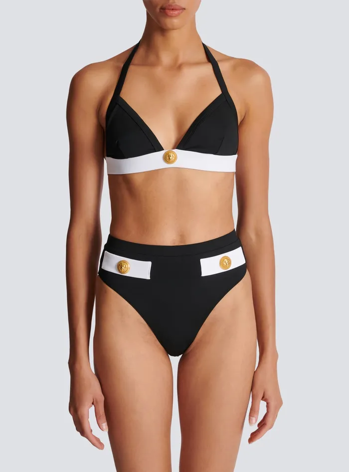 Balmain Swimwear Women Twopiece Swimming Costume With Buttons Black