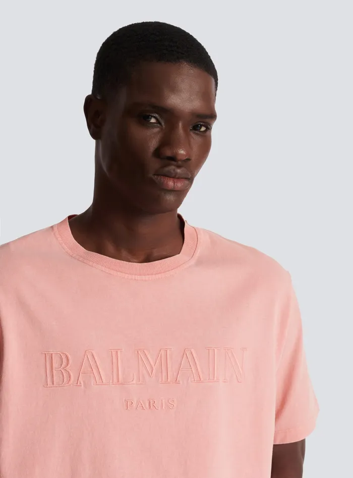 Balmain TShirts Men Loose Tshirt With Vintage Embroidery Pink