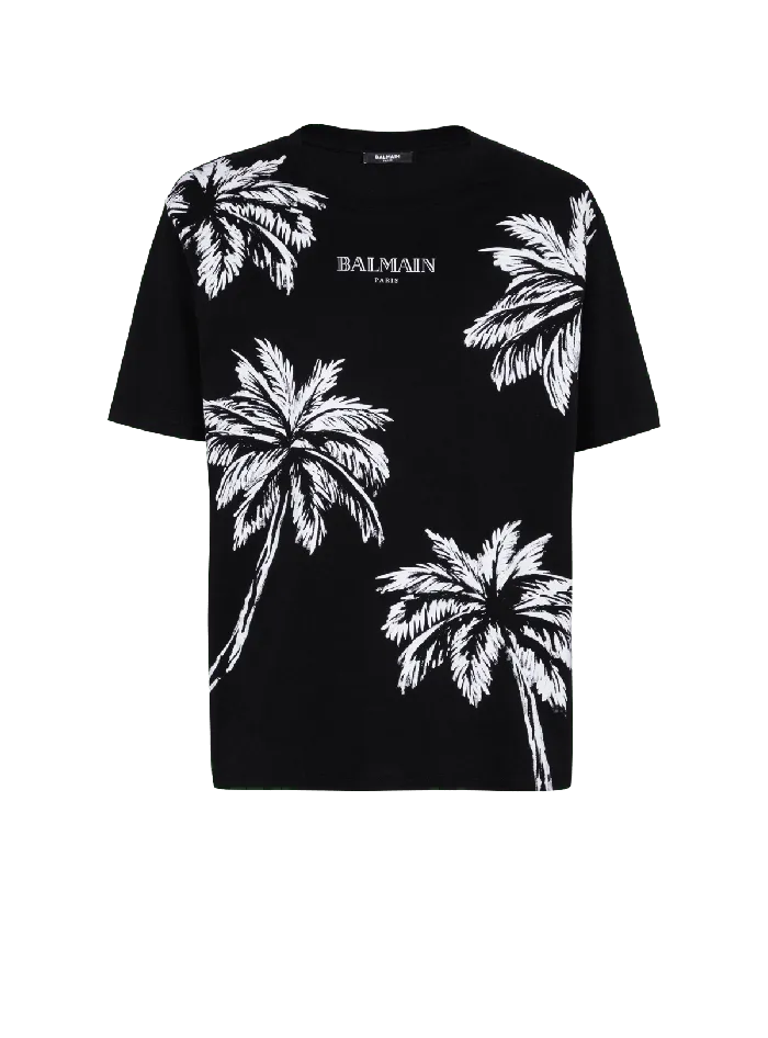 Balmain TShirts Men Vintage Tshirt With Palm Tree Print Black