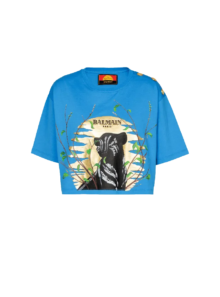 Balmain TShirts Women Disney X The Lion King 8211 Cropped Tshirt With Cassius Khumalo Print Blue Balmain TShirts Women Disney X The Lion King 8211 Cropped Tshirt With Cassius Khumalo Print Blue