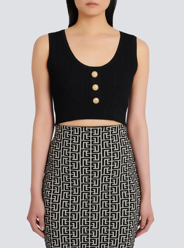 Balmain Tops And Shirts Women Ecodesigned Knit Crop Top Black