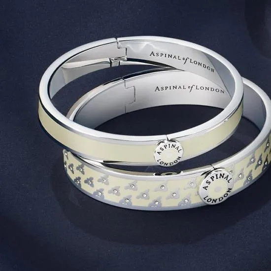 Bee Bangle Ivory Enamel On Palladium Silver Women Aspinal Of London Bangles and Bracelets