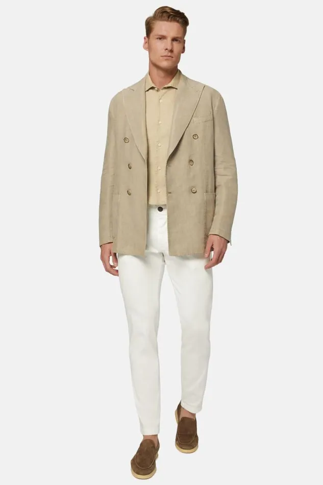 Blazers Men Boggi Milano Beige Herringbone Linen DoubleBreasted Jacket Beige