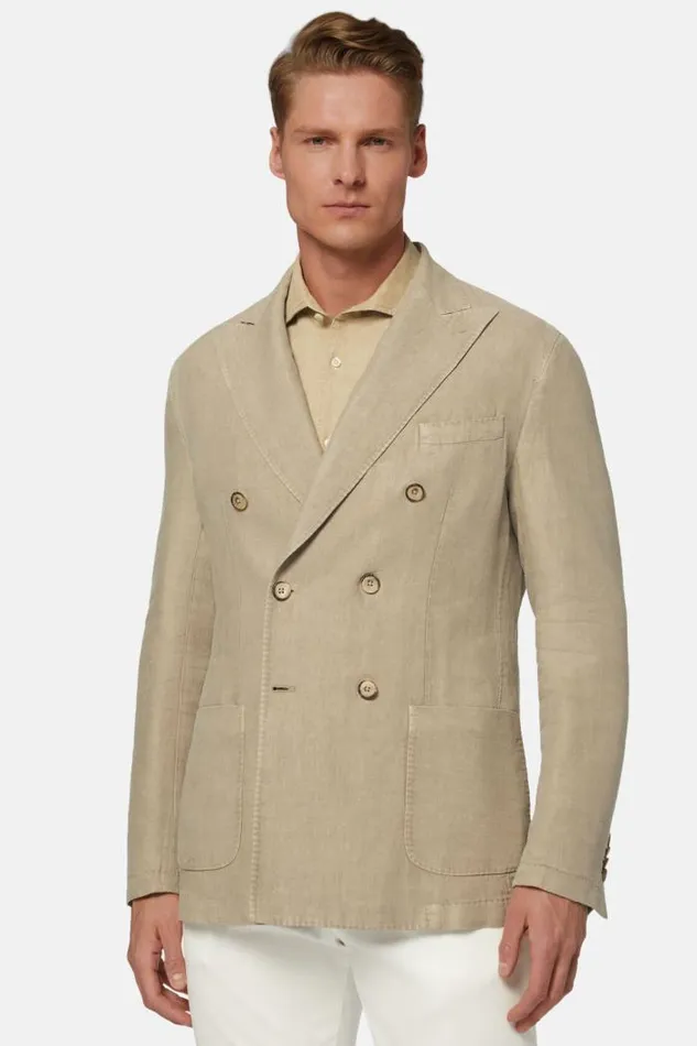 Blazers Men Boggi Milano Beige Herringbone Linen DoubleBreasted Jacket Beige Blazers Men Boggi Milano Beige Herringbone Linen DoubleBreasted Jacket Beige