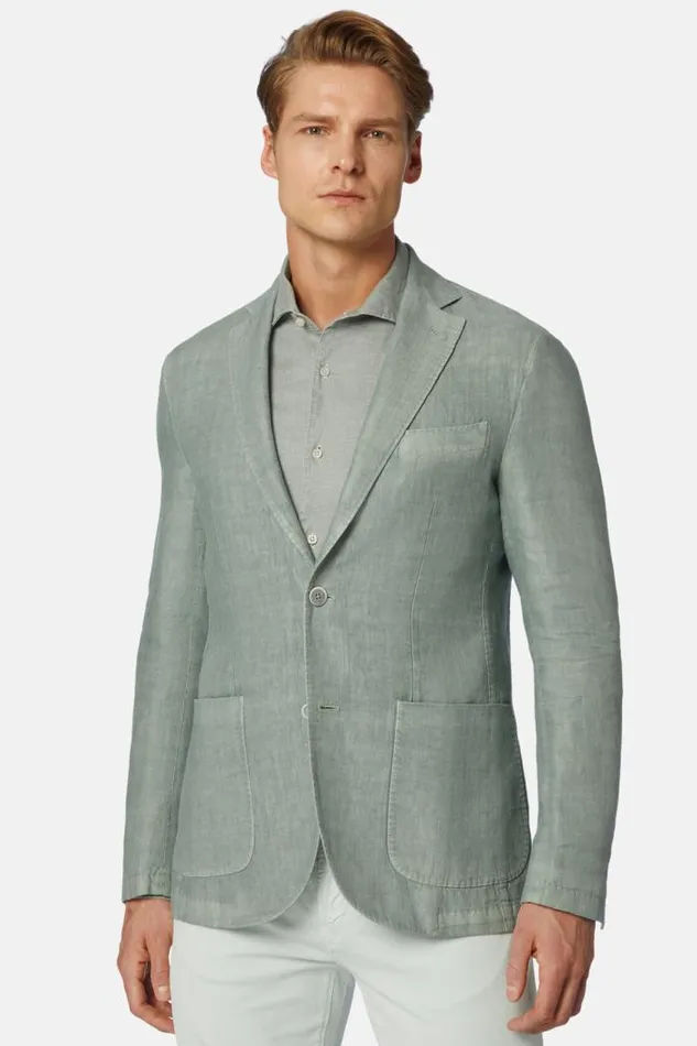 Blazers Men Boggi Milano Green Herringbone Linen Jacket Green Blazers Men Boggi Milano Green Herringbone Linen Jacket Green