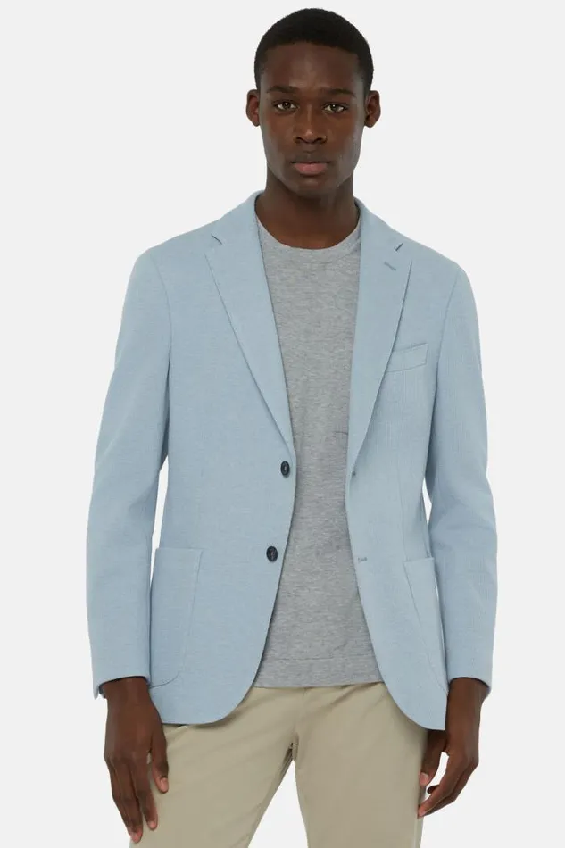 Blazers Men Boggi Milano Light Blue Cotton B Jersey Jacket Light Blu Blazers Men Boggi Milano Light Blue Cotton B Jersey Jacket Light Blu