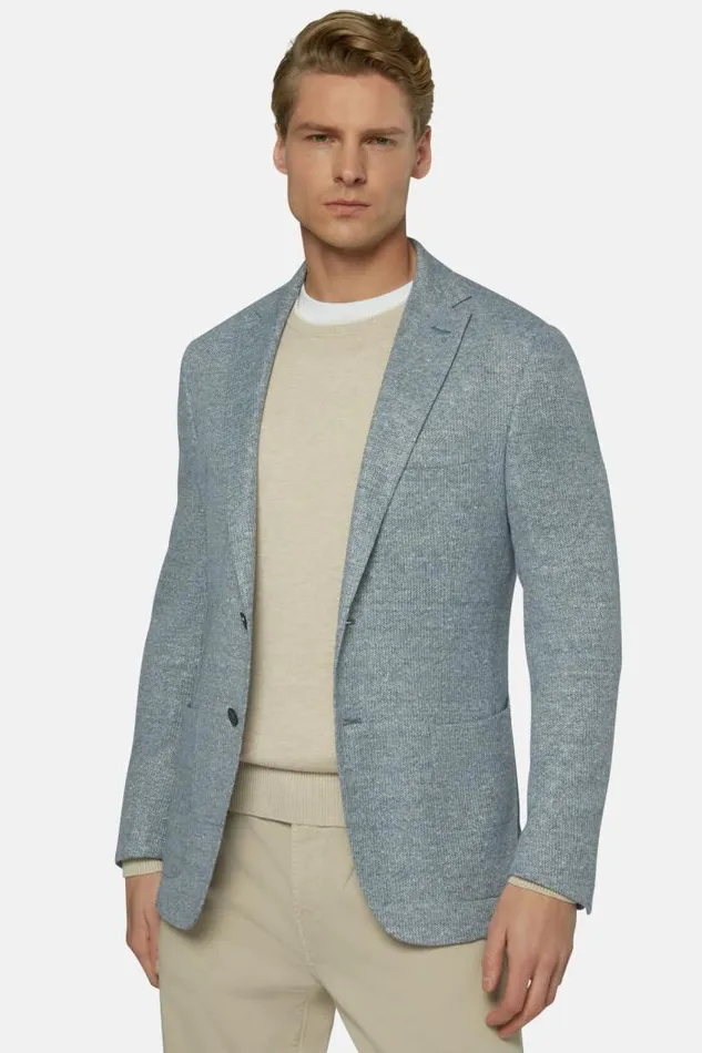 Blazers Men Boggi Milano Light Blue Melange Linen Cotton B Jersey Jacket Light Blu Blazers Men Boggi Milano Light Blue Melange Linen Cotton B Jersey Jacket Light Blu