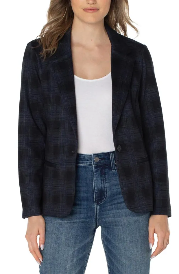 BLAZERS Women Liverpool Los Angeles FITTED BLAZER Black Dark Slate Tartan Plaid BLAZERS Women Liverpool Los Angeles FITTED BLAZER Black Dark Slate Tartan Plaid