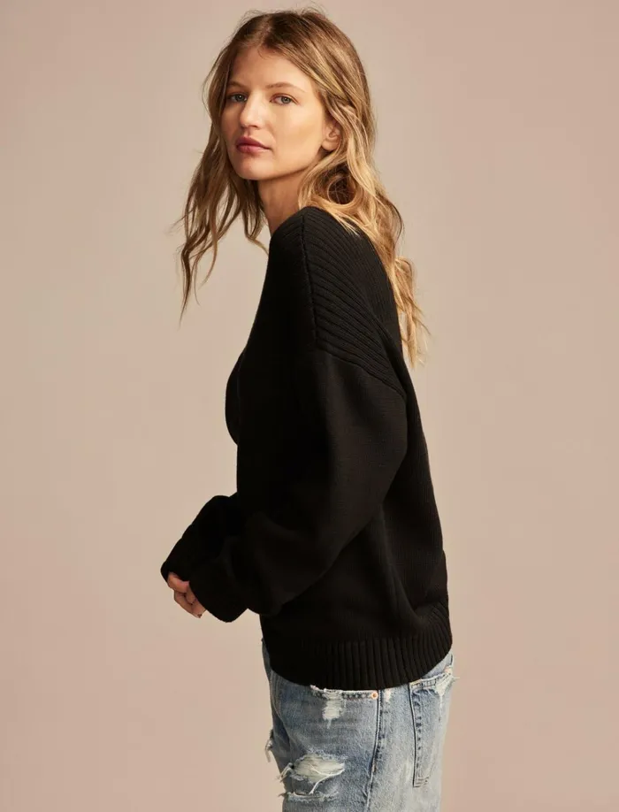 Boatneck Pullover Sweater Dark Black Women Lucky Brand Sweaters and Sweatshirts
