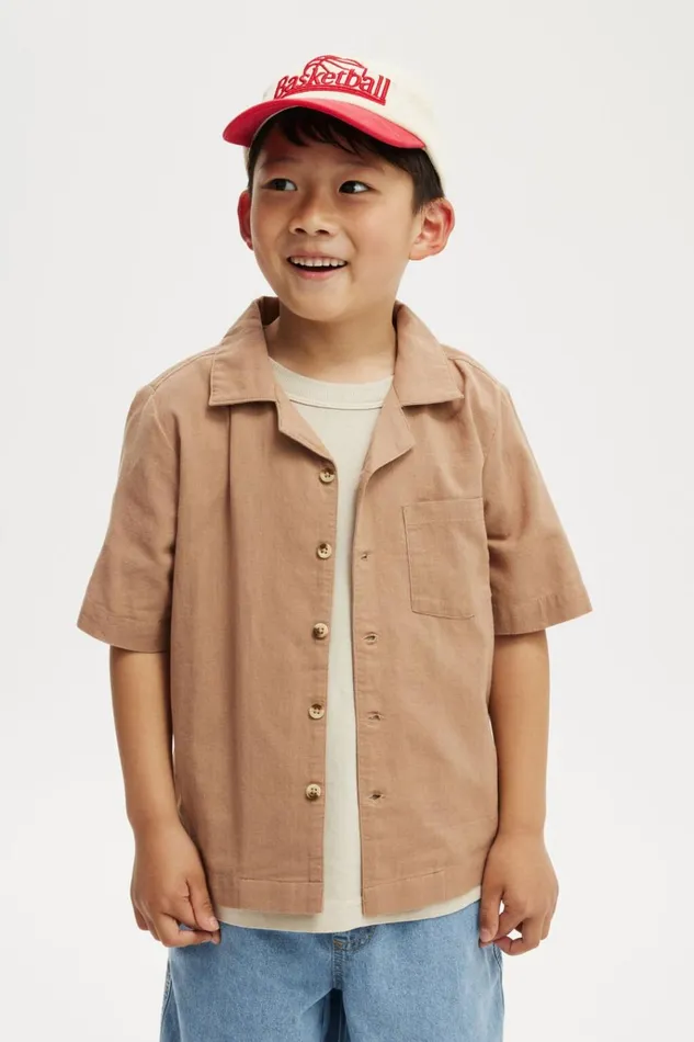 Boys Shirts Cotton On Cabana Short Sleeve Shirt Taupy Brown