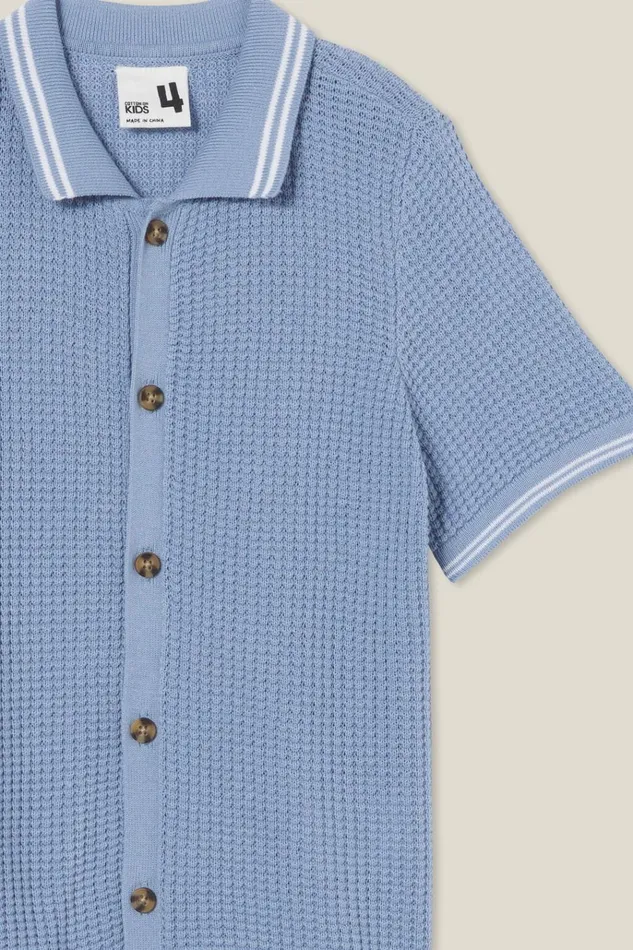 Boys Shirts Cotton On Knitted Short Sleeve Shirt Dusty Bluewaffle Knit Boys Shirts Cotton On Knitted Short Sleeve Shirt Dusty Bluewaffle Knit