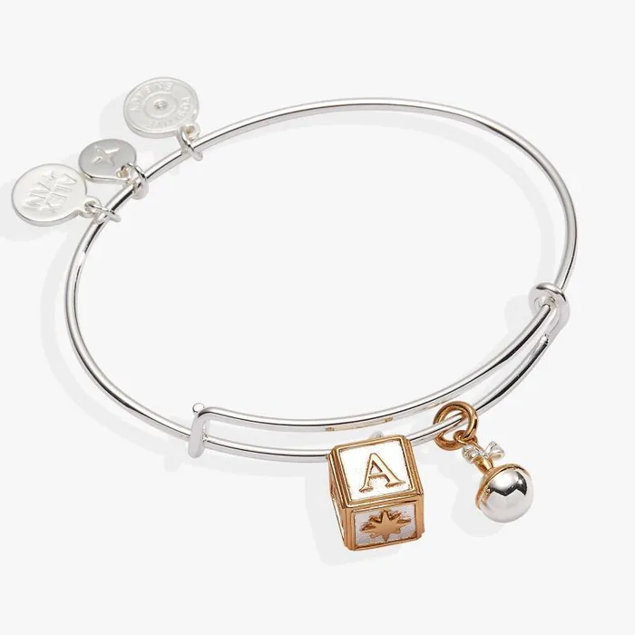 Bracelets Women Alex And Ani Baby Block And Rattle Bangle Two Tone