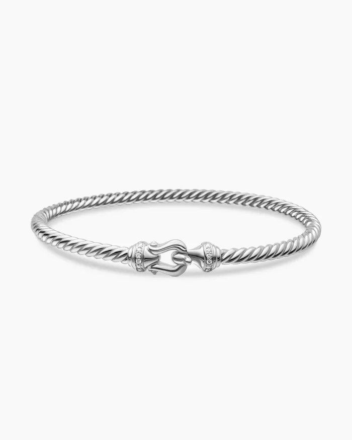 Buckle Cablespira Bracelet In 18K White Gold With Diamonds 35mm Women David Yurman Bangle Buckle Cablespira Bracelet In 18K White Gold With Diamonds 35mm Women David Yurman Bangle