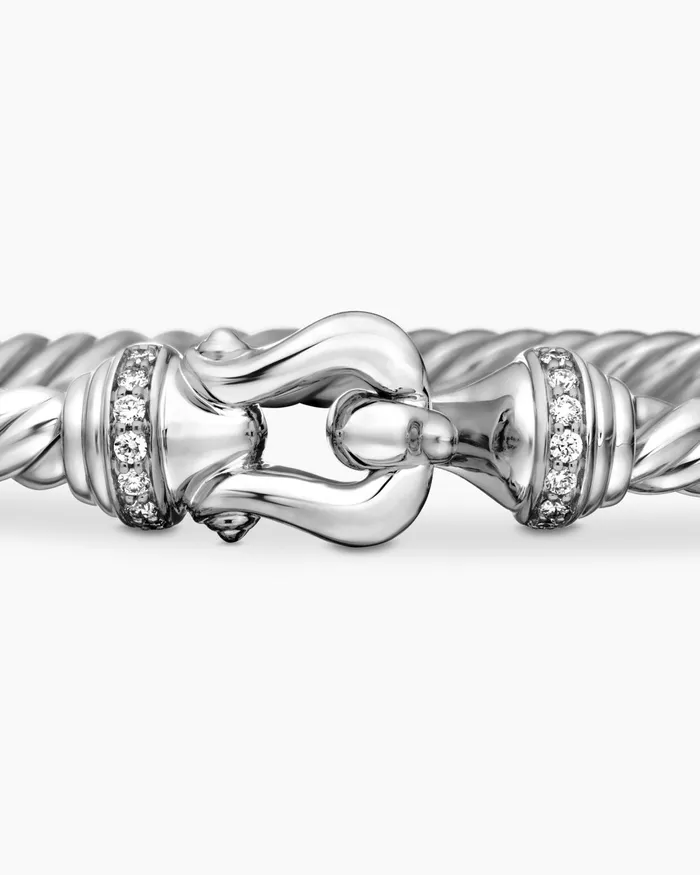 Buckle Cablespira Bracelet In 18K White Gold With Diamonds 35mm Women David Yurman Bangle Buckle Cablespira Bracelet In 18K White Gold With Diamonds 35mm Women David Yurman Bangle