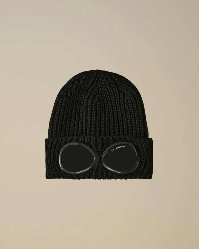 CP Company Hats Extra Fine Merino Wool Goggle Beanie Black 8211 Man
