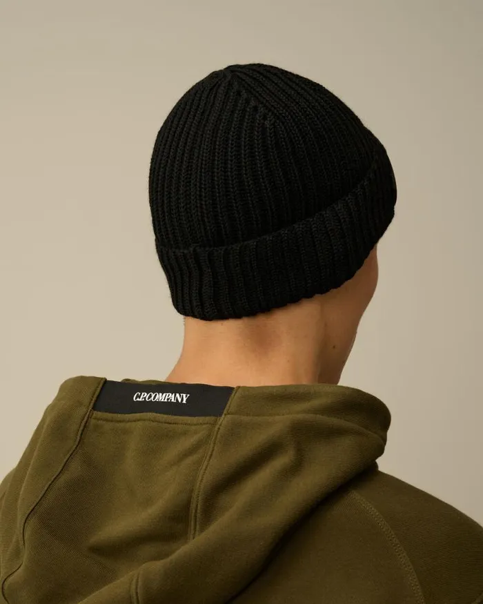 CP Company Hats Extra Fine Merino Wool Goggle Beanie Black 8211 Man