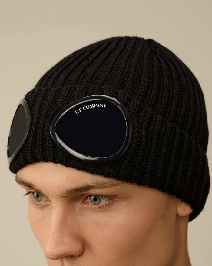 CP Company Hats Extra Fine Merino Wool Goggle Beanie Black 8211 Man