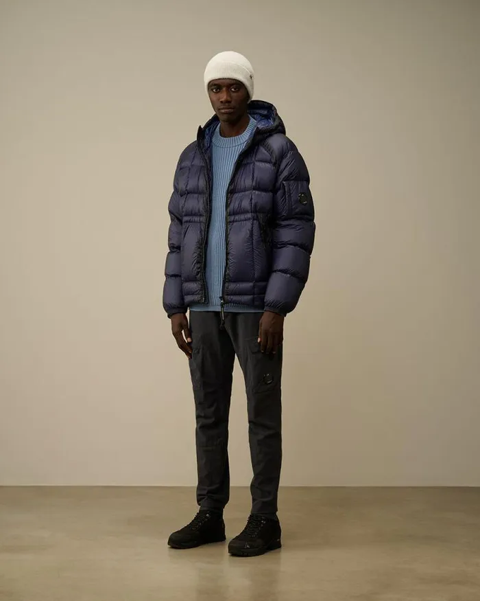 CP Company Jacket and Coats DD Shell Hooded Medium Down Jacket Estate Blue 8211 Man