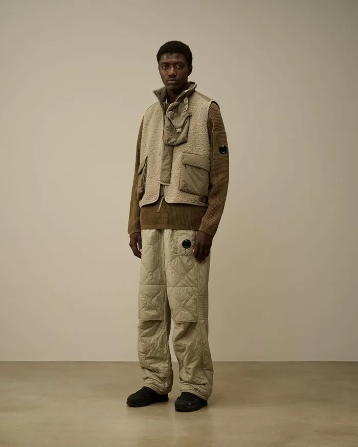 CP Company Jacket and Coats Polar Shell Mixed Vest Vintage Khaki Beige 8211 Man