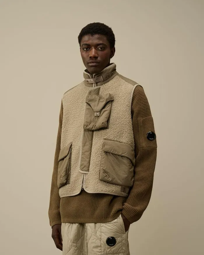CP Company Jacket and Coats Polar Shell Mixed Vest Vintage Khaki Beige 8211 Man