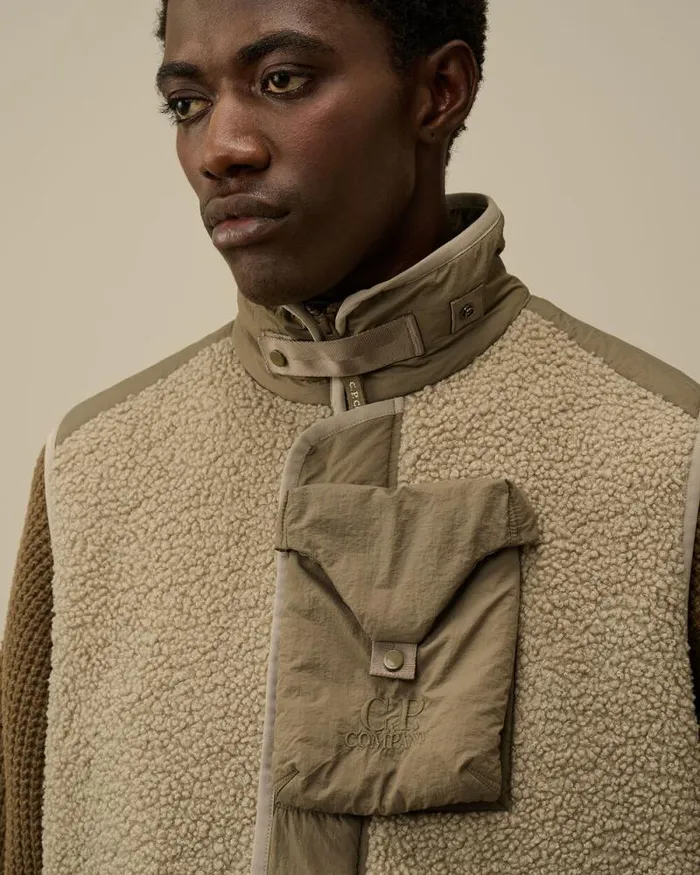 CP Company Jacket and Coats Polar Shell Mixed Vest Vintage Khaki Beige 8211 Man