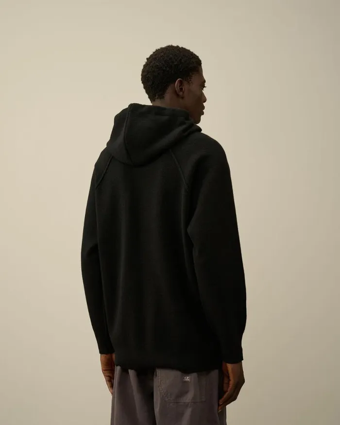 CP Company Jumpers Lambswool GRS Hooded Waffle Knit Black 8211 Man