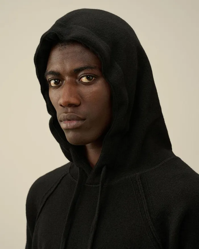 CP Company Jumpers Lambswool GRS Hooded Waffle Knit Black 8211 Man