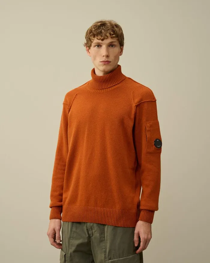 CP Company Jumpers Lambswool GRS Turtleneck Knit Bombay Brown 8211 Man