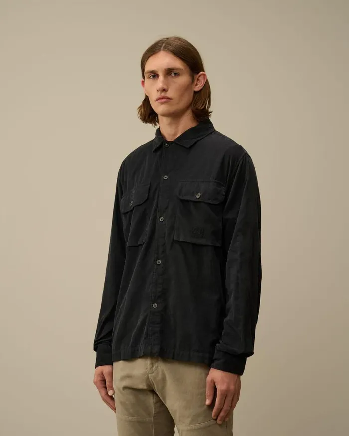 CP Company Overshirt Corduroy Buttoned Overshirt Black Sand 8211 Man