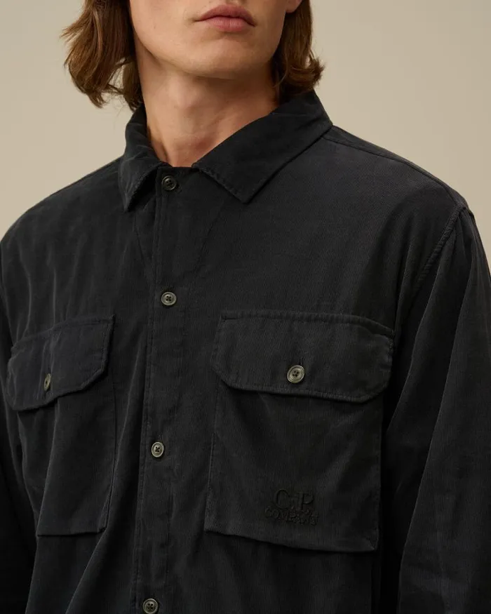 CP Company Overshirt Corduroy Buttoned Overshirt Black Sand 8211 Man