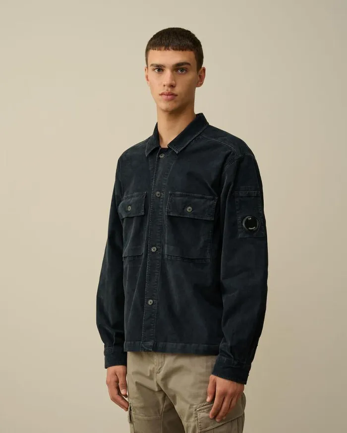 CP Company Overshirt Corduroy Buttoned Utility Overshirt Total Eclipse Blue 8211 Man
