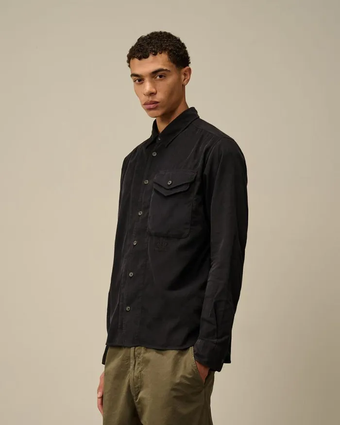 CP Company Shirt Corduroy Single Pocket Shirt Total Eclipse Blue 8211 Man